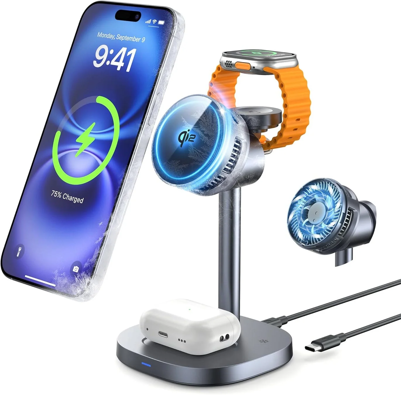 iPhone、Apple Watch、AirPodsを同時にワイヤレス充電できる多機能スタンド