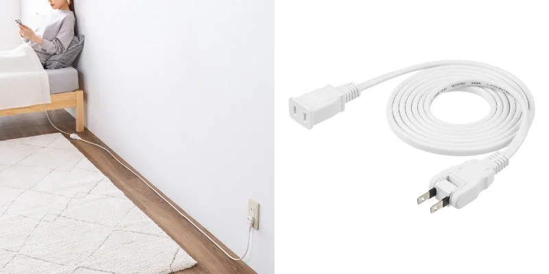 壁際やデスク裏でも楽に延長できる！安全性と取り回しに優れた1m電源延長コード