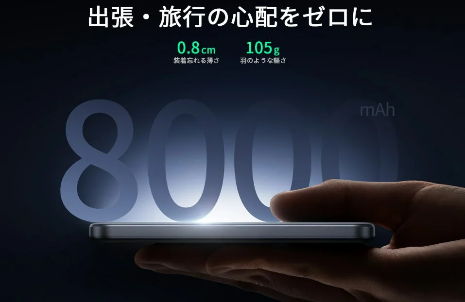 手のひらに乗せたモバイルバッテリー