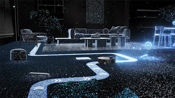 ロボット掃除機が部屋をマッピングしながら掃除する様子