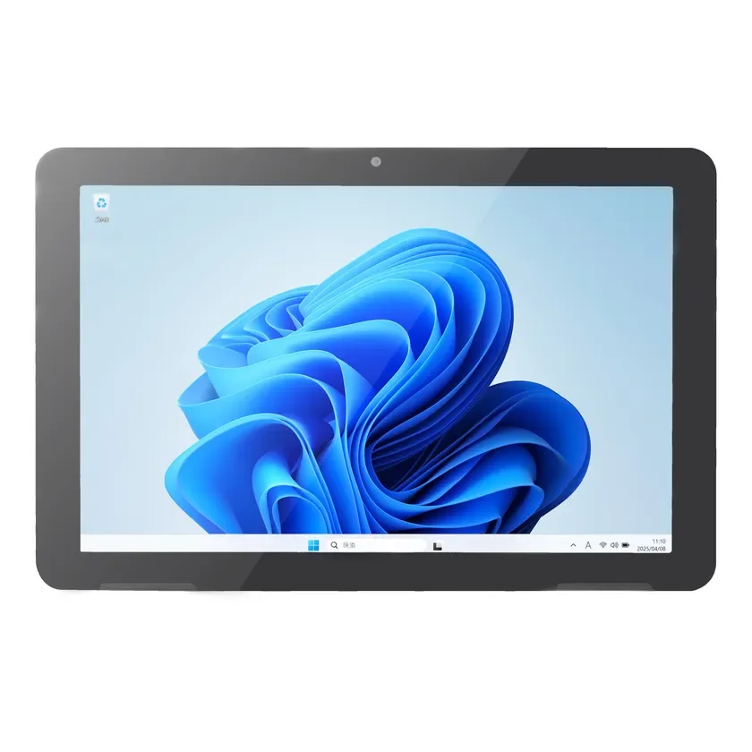 Windows 11の青い抽象的な壁紙が表示されたタブレット端末