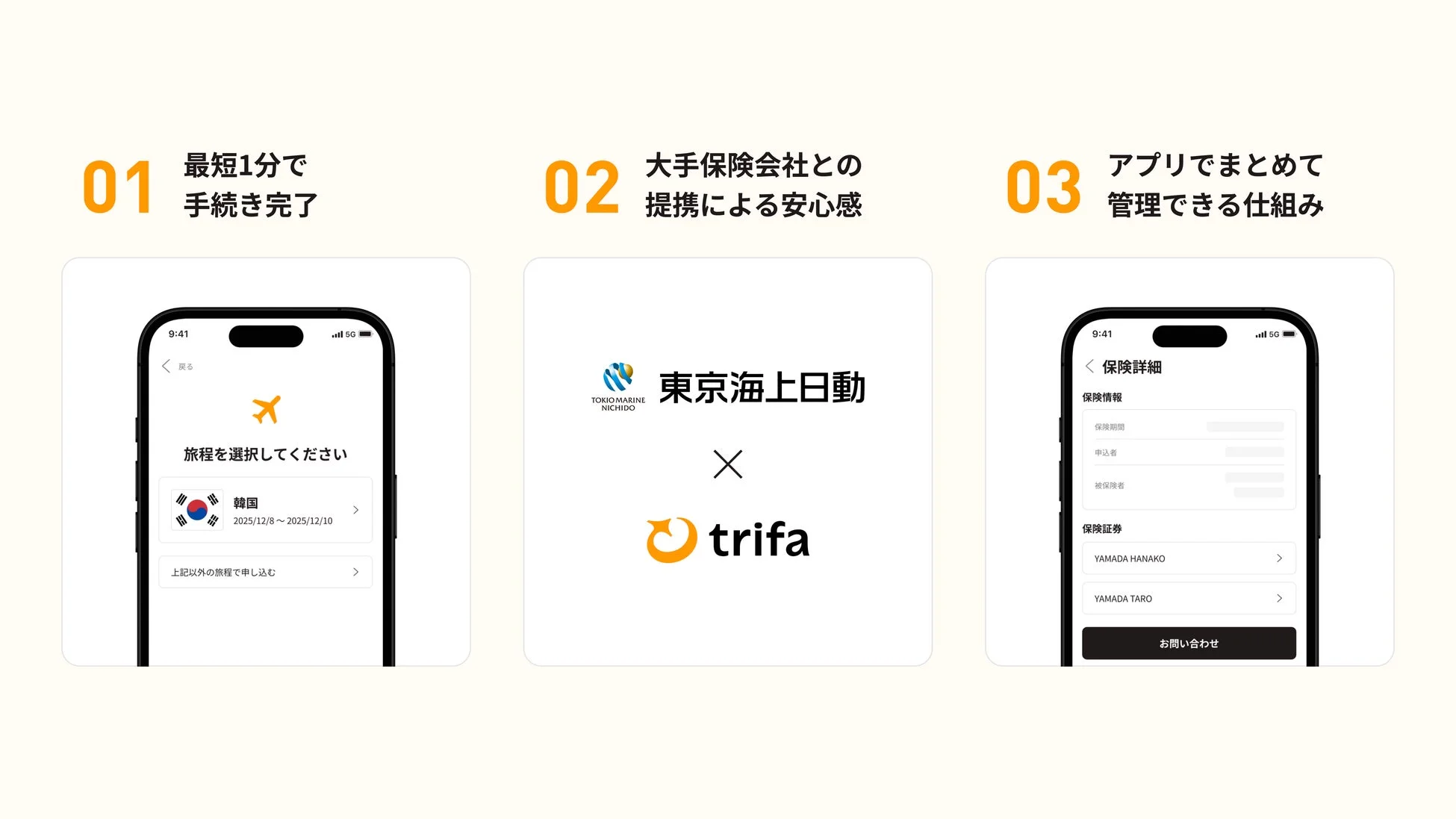 トリファの海外旅行保険の3つの特徴
