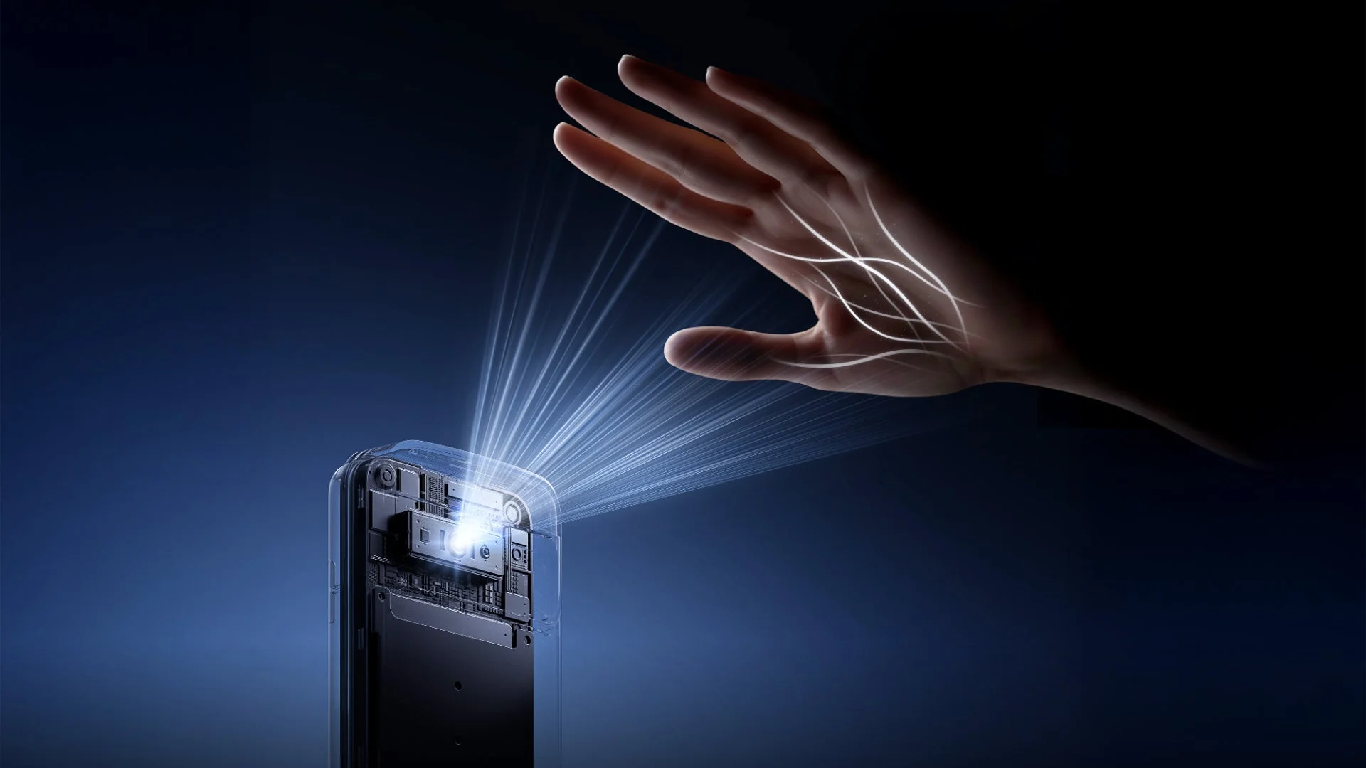 手のひらをスキャンする様子