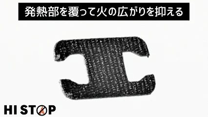 発熱部を覆って火の広がりを抑える HI STOP