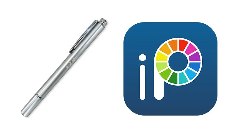銀色のスタイラスペンと、人気のイラスト・ペイントアプリ「ibisPaint」のアイコンが並べられた画像です。