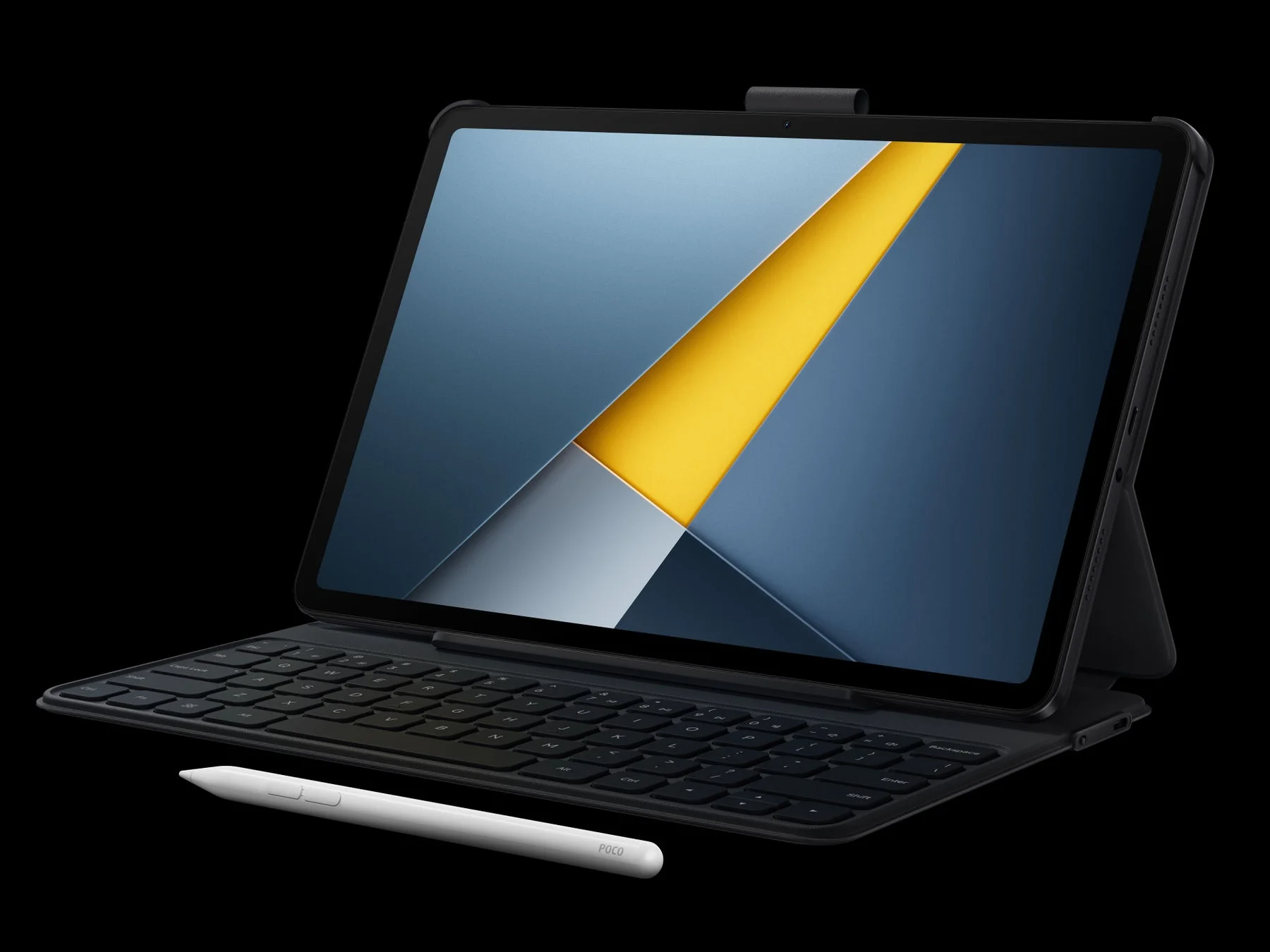 キーボードケースとスタイラスペンが写ったタブレット