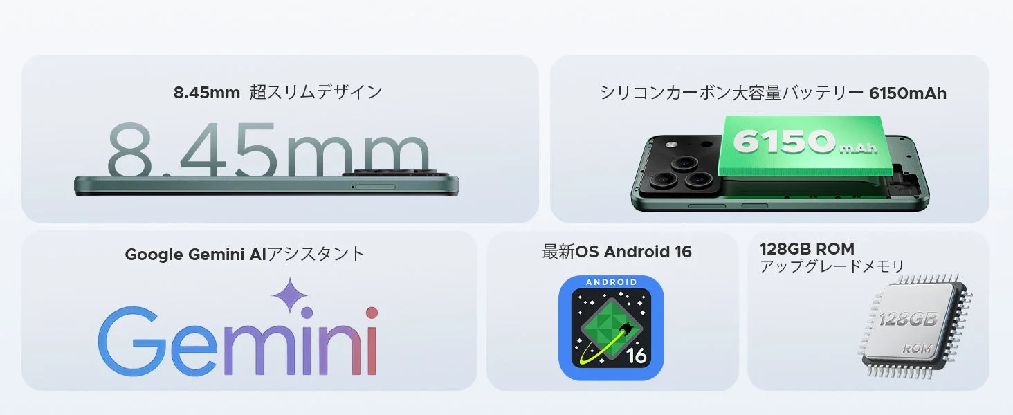 DOOGEE NOTE56PROのデザイン、バッテリー、AI、OS、ROMの特徴