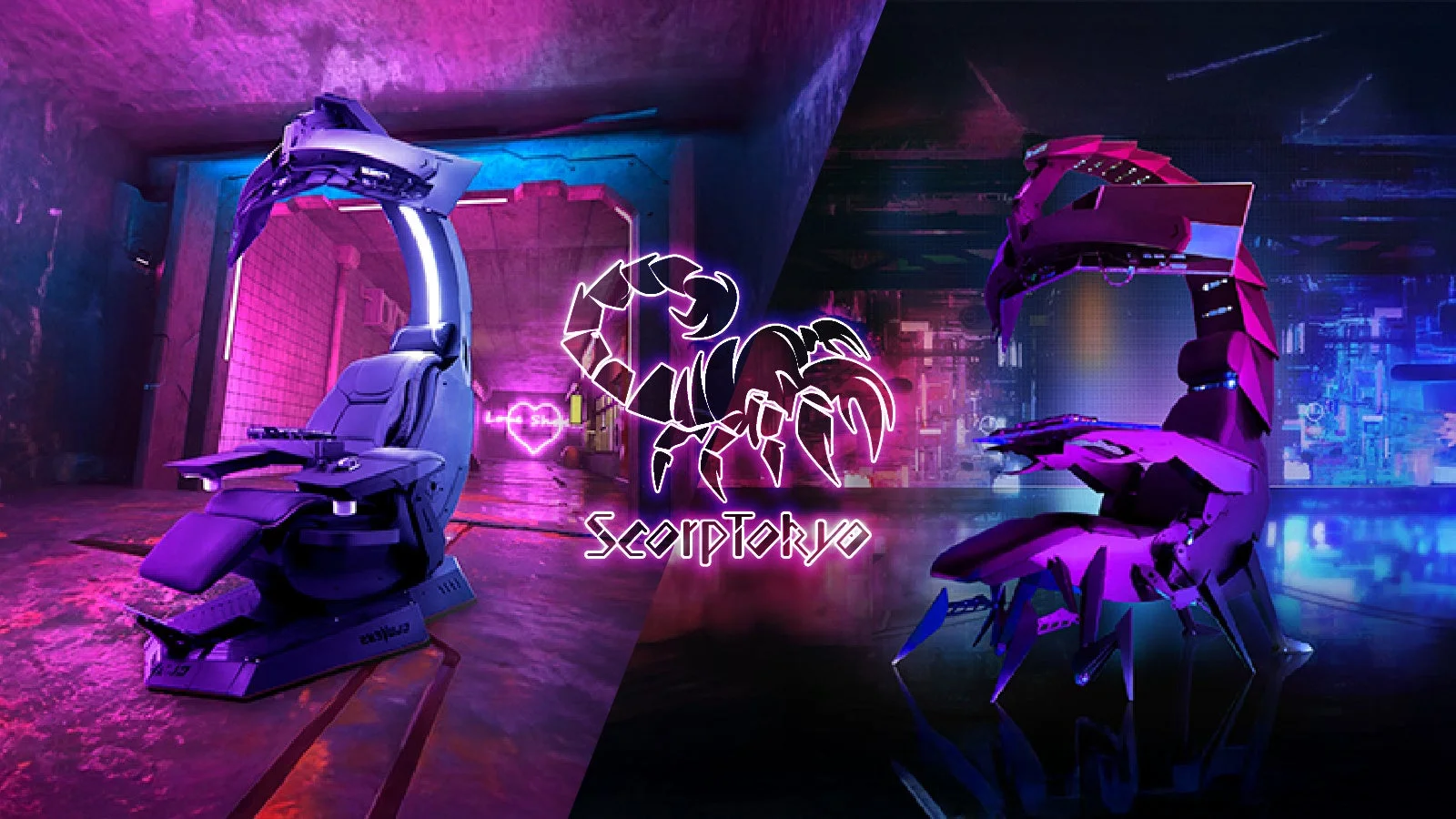 ScorpTokyoの未来的な空間に設置されたゲーミングチェア