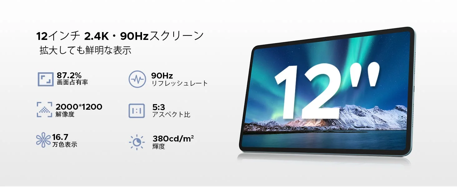 12インチ2.4K・90Hzスクリーンの詳細