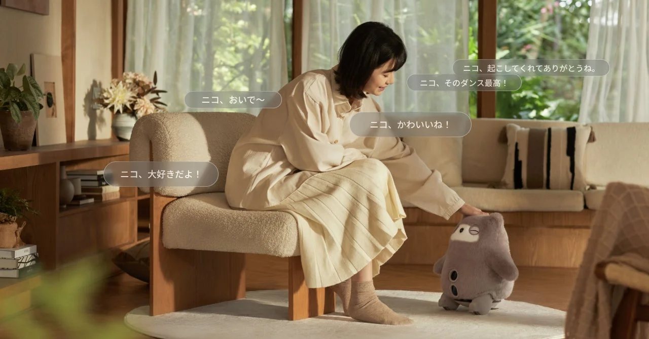 リビングでKATAフレンズと触れ合う女性