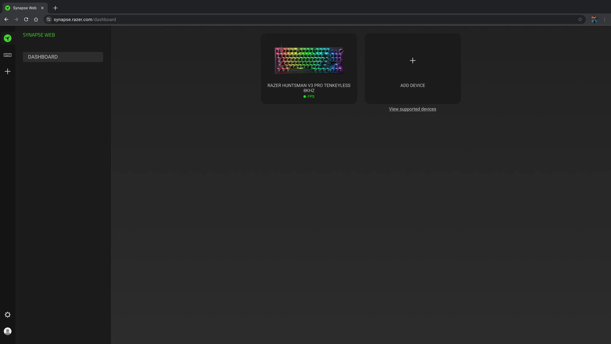 Razer Synapse Webのダッシュボード画面