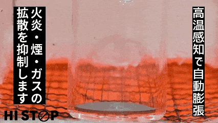 高温感知で自動膨張 火炎・煙・ガスの拡散を抑制します HISTOP