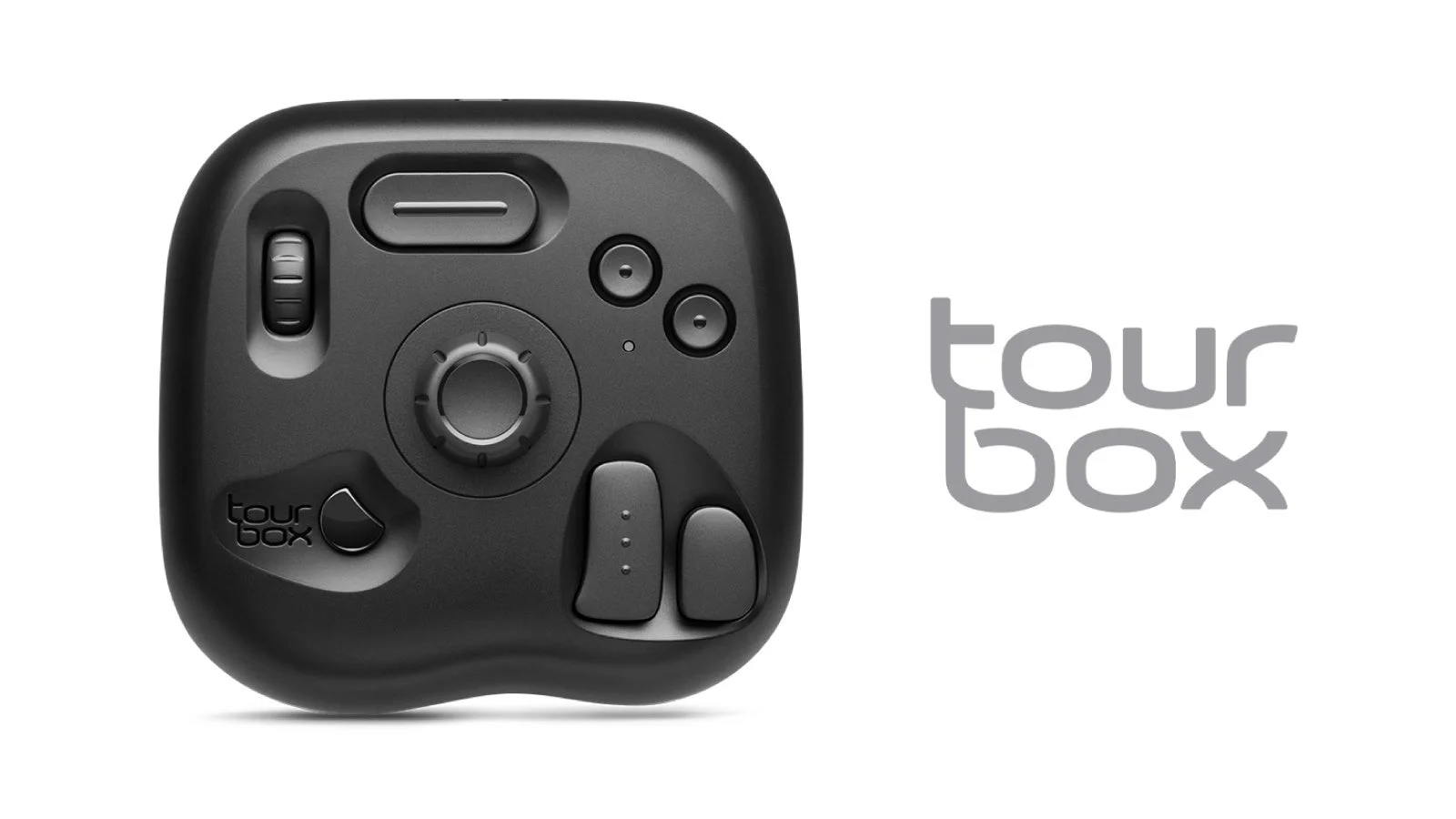 「TourBox」というロゴが入った、黒い多機能コントローラーが白い背景に配置されています。