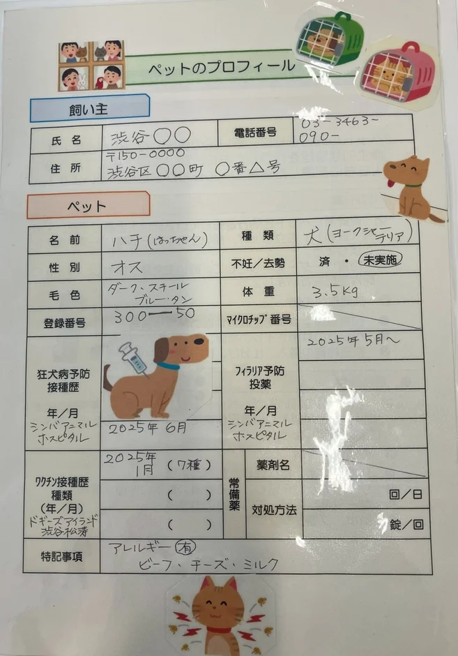 ペットのプロフィールシート