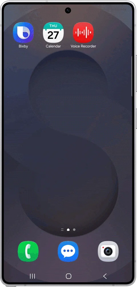 スマートフォンのホーム画面、Bixbyアイコン