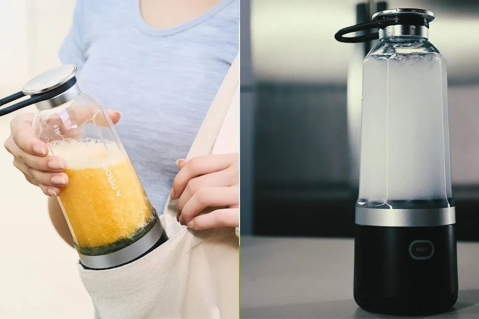 ポータブルブレンダーの利用シーンを左右に分割して表示。