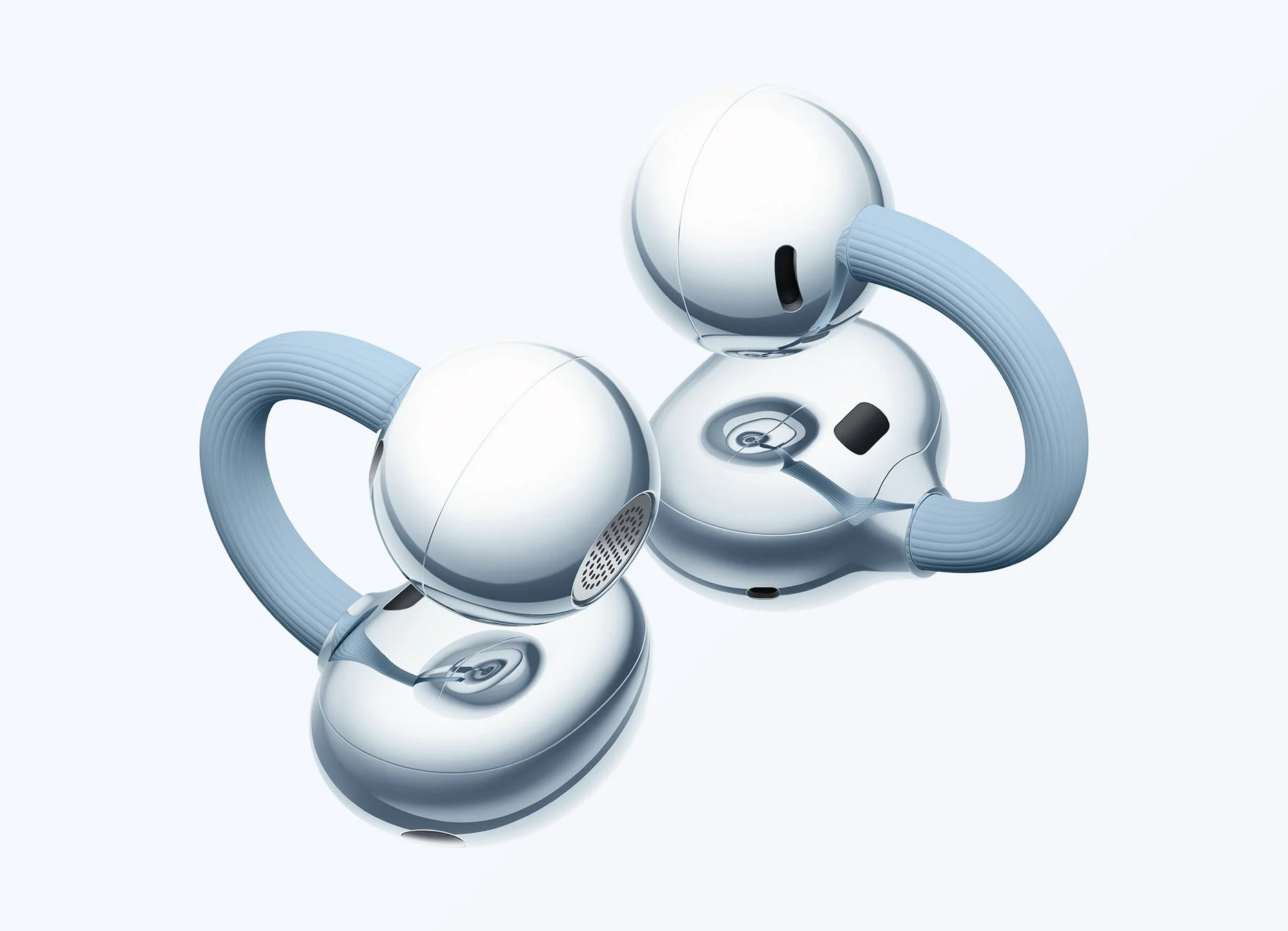 未来的なデザインのワイヤレスイヤホン