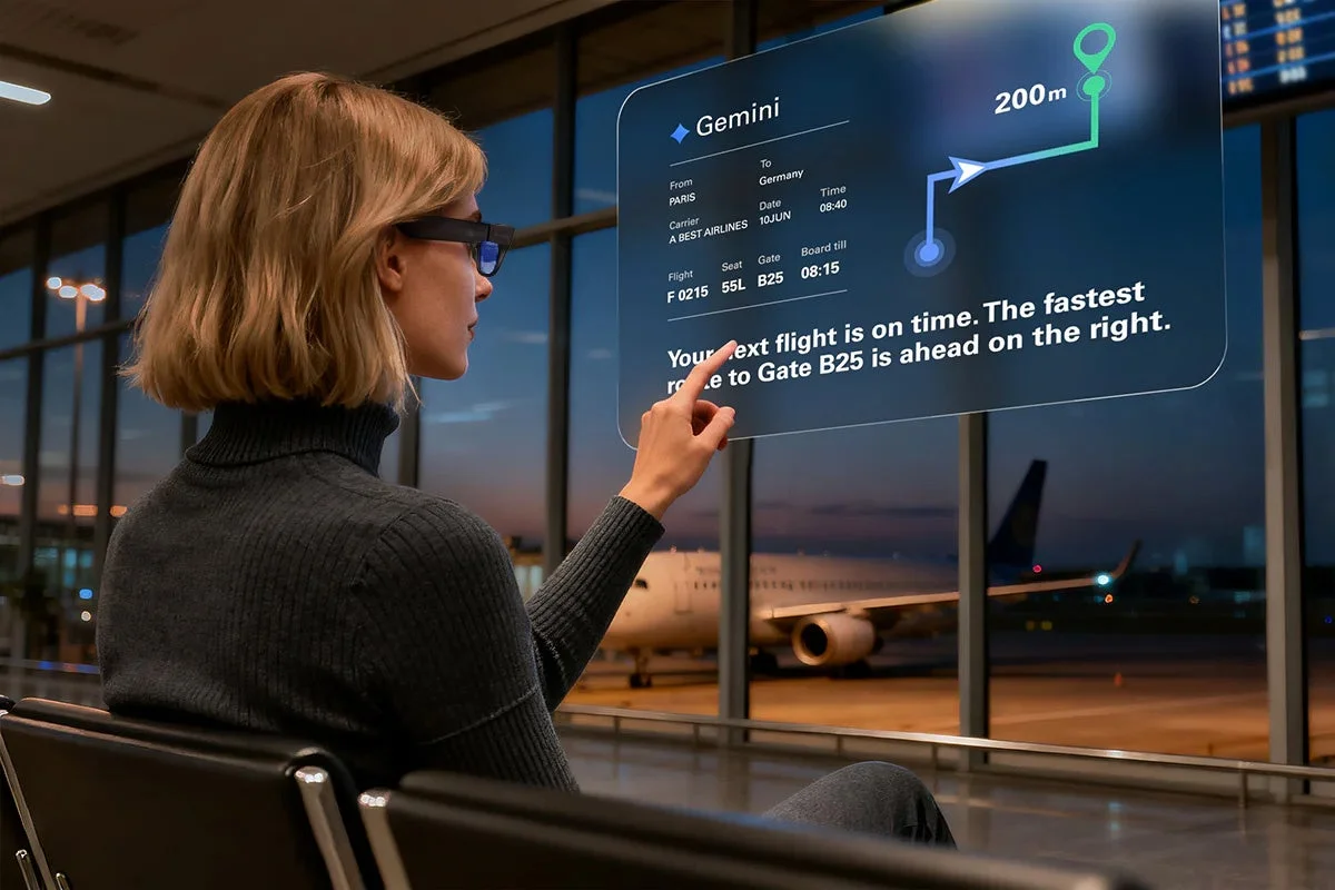 空港でRayNeo X3 Proを使う女性