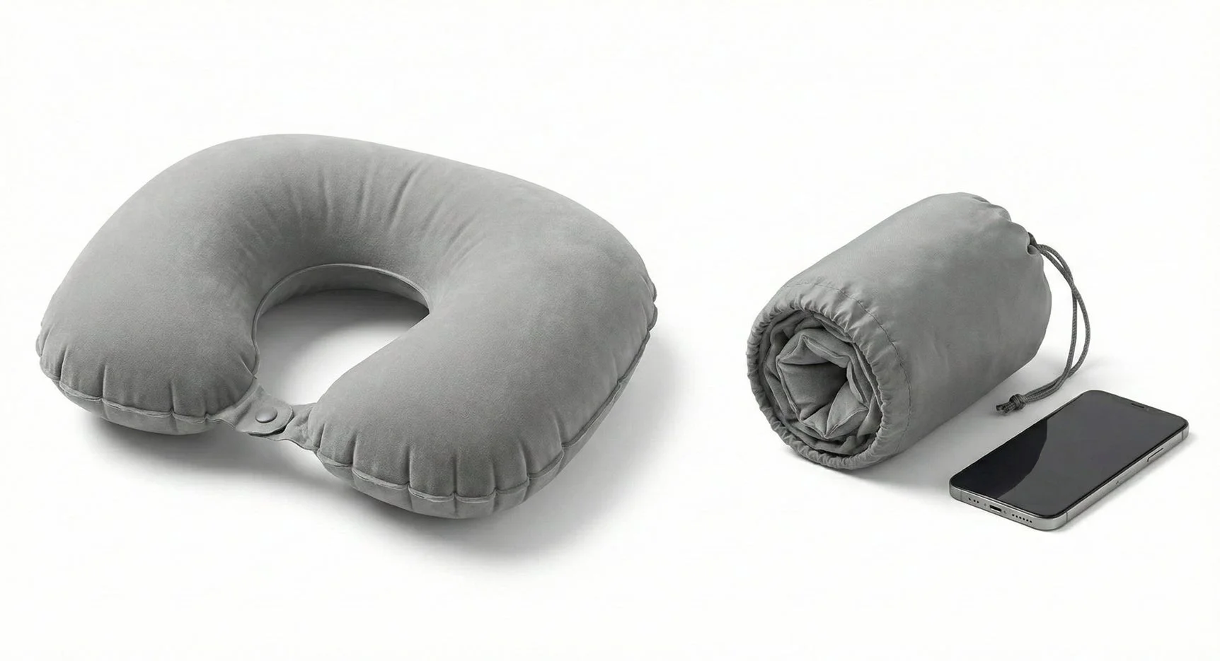 ネックピロー、収納状態、スマホの比較