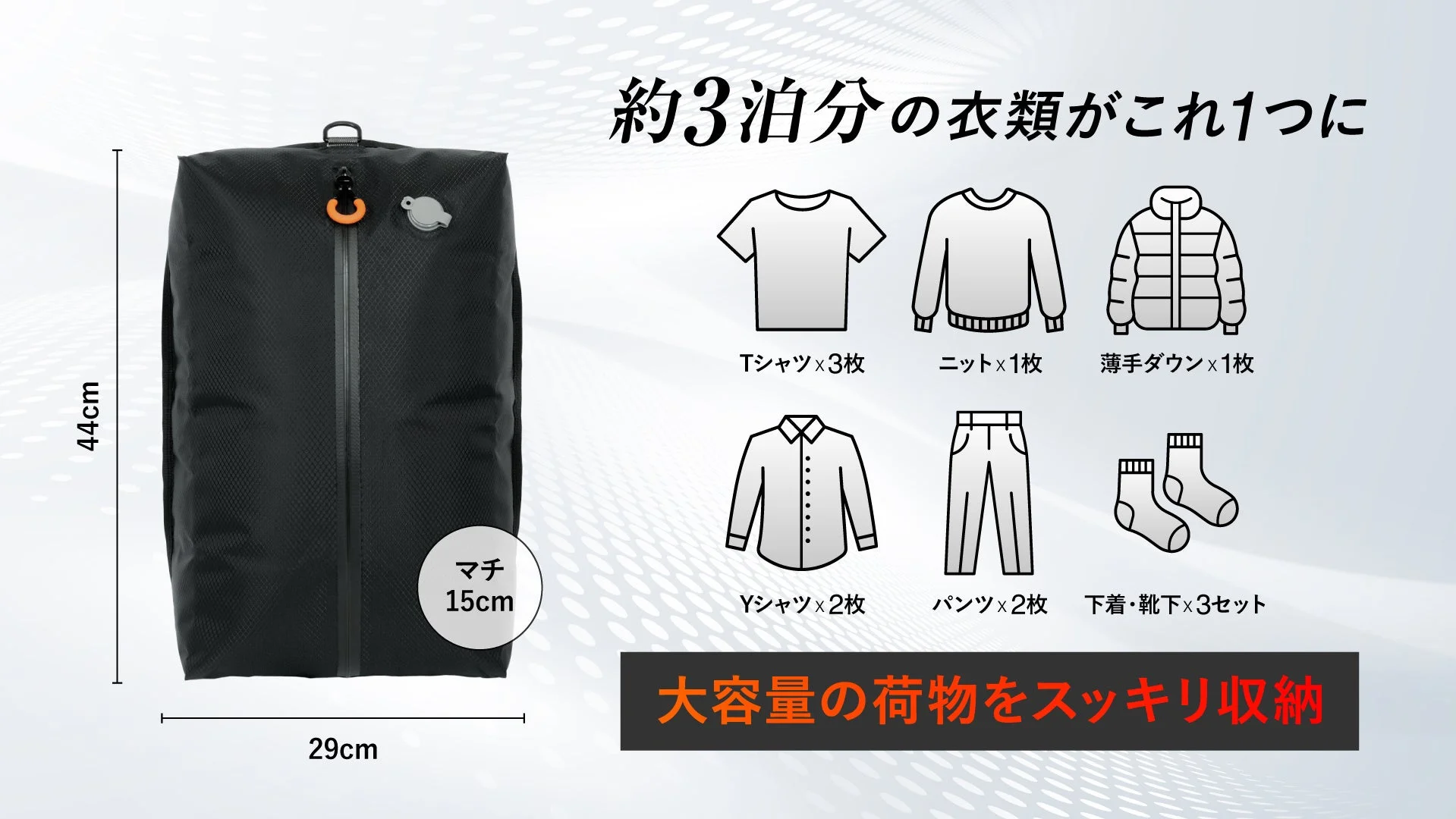 約3泊分の衣類収納例