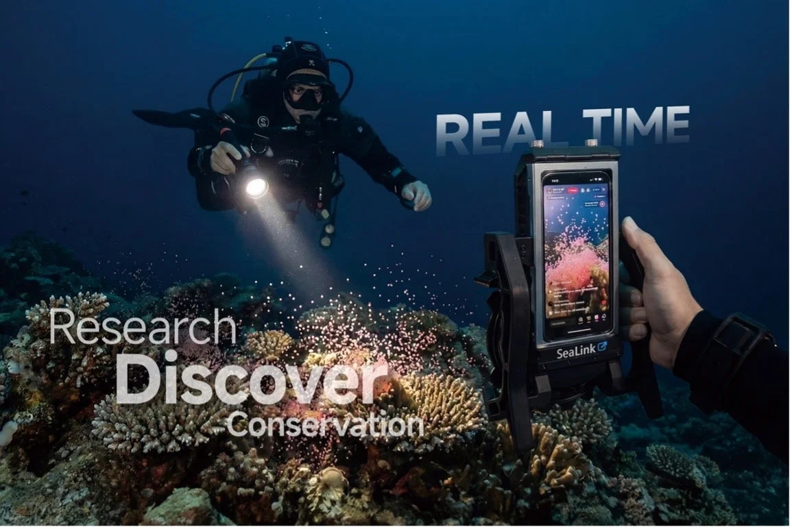 ダイバーと水中スマホデバイスのイメージ