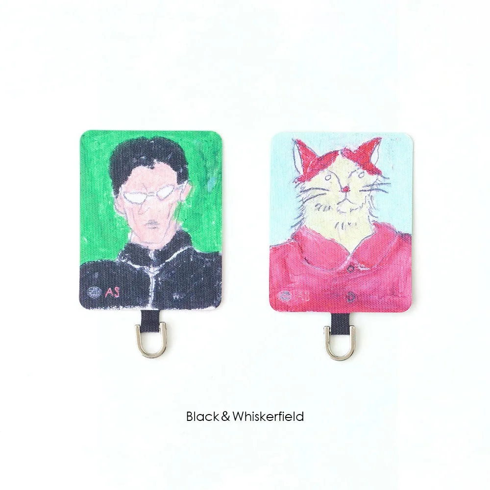 メガネの人物と猫のイラストキーホルダー