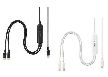 ELECOM製の黒と白の2in1充電ケーブル