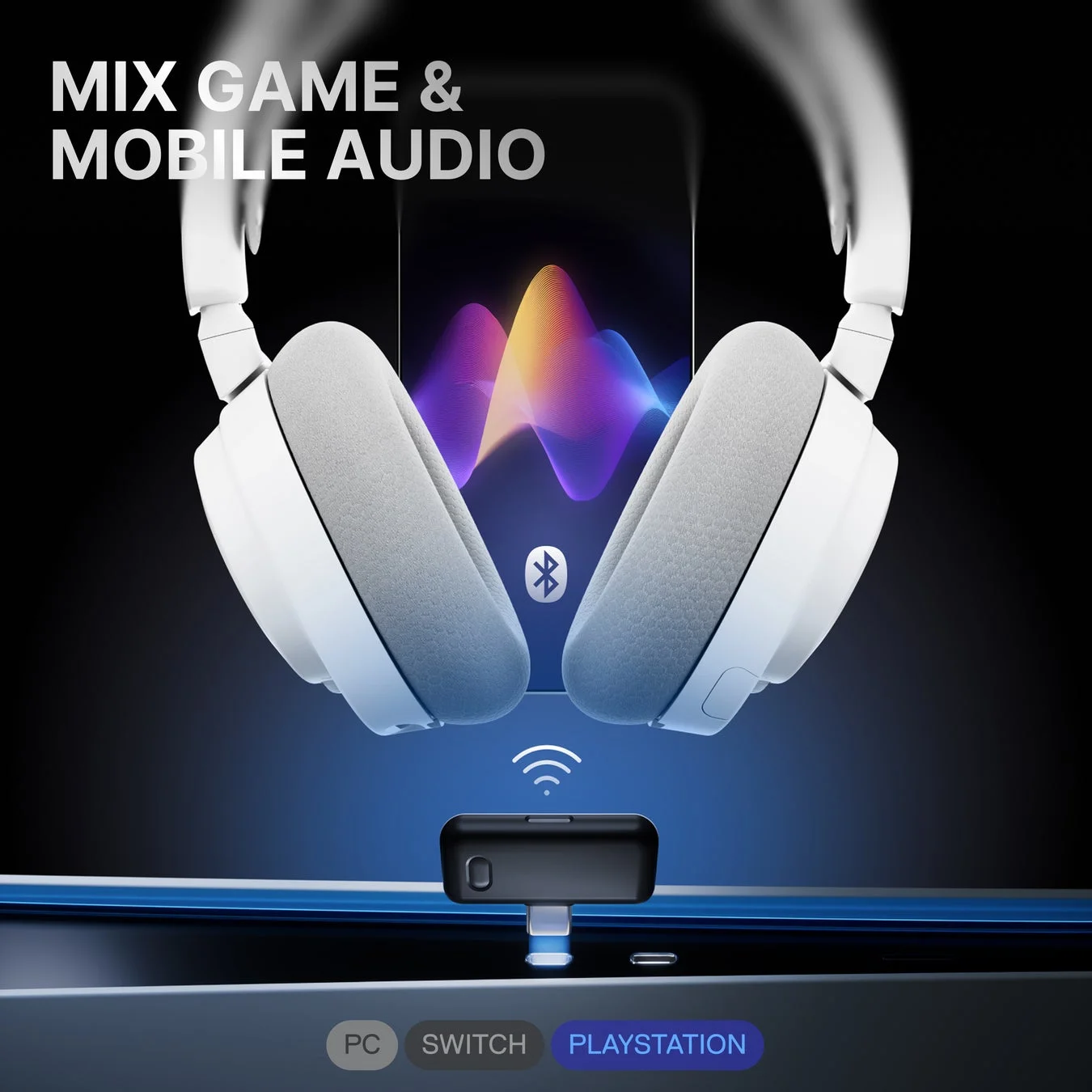 ゲームとモバイルの音声を同時にミックスできるワイヤレスヘッドホン