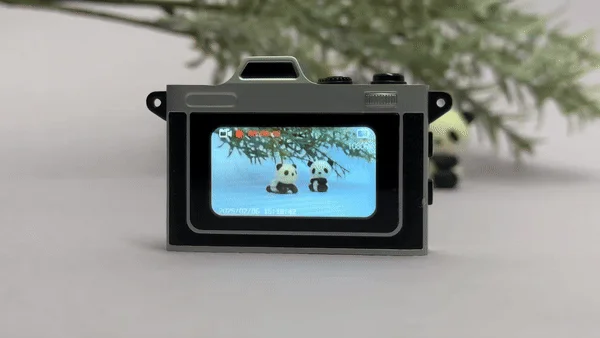 カメラの液晶画面に表示されたパンダの置物