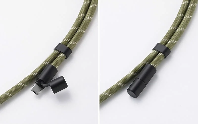 保護キャップ付きの編み込み式USB-Cケーブル