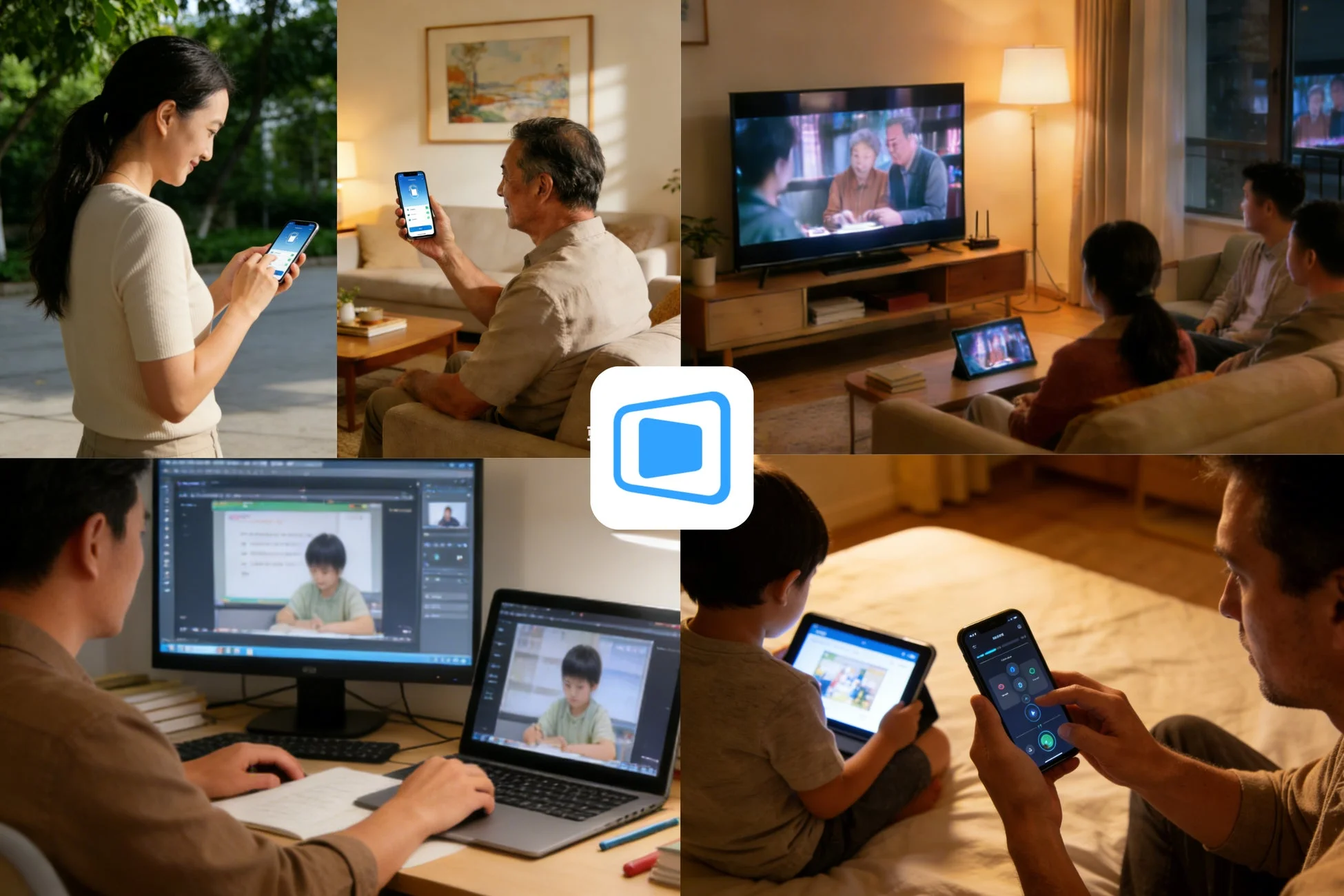 複数の世代が様々なデバイスを利用している様子
