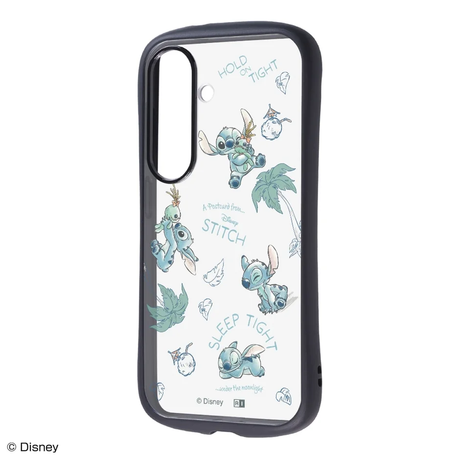 ディズニーの人気キャラクター、スティッチが様々なポーズで描かれたスマートフォンケースです。
