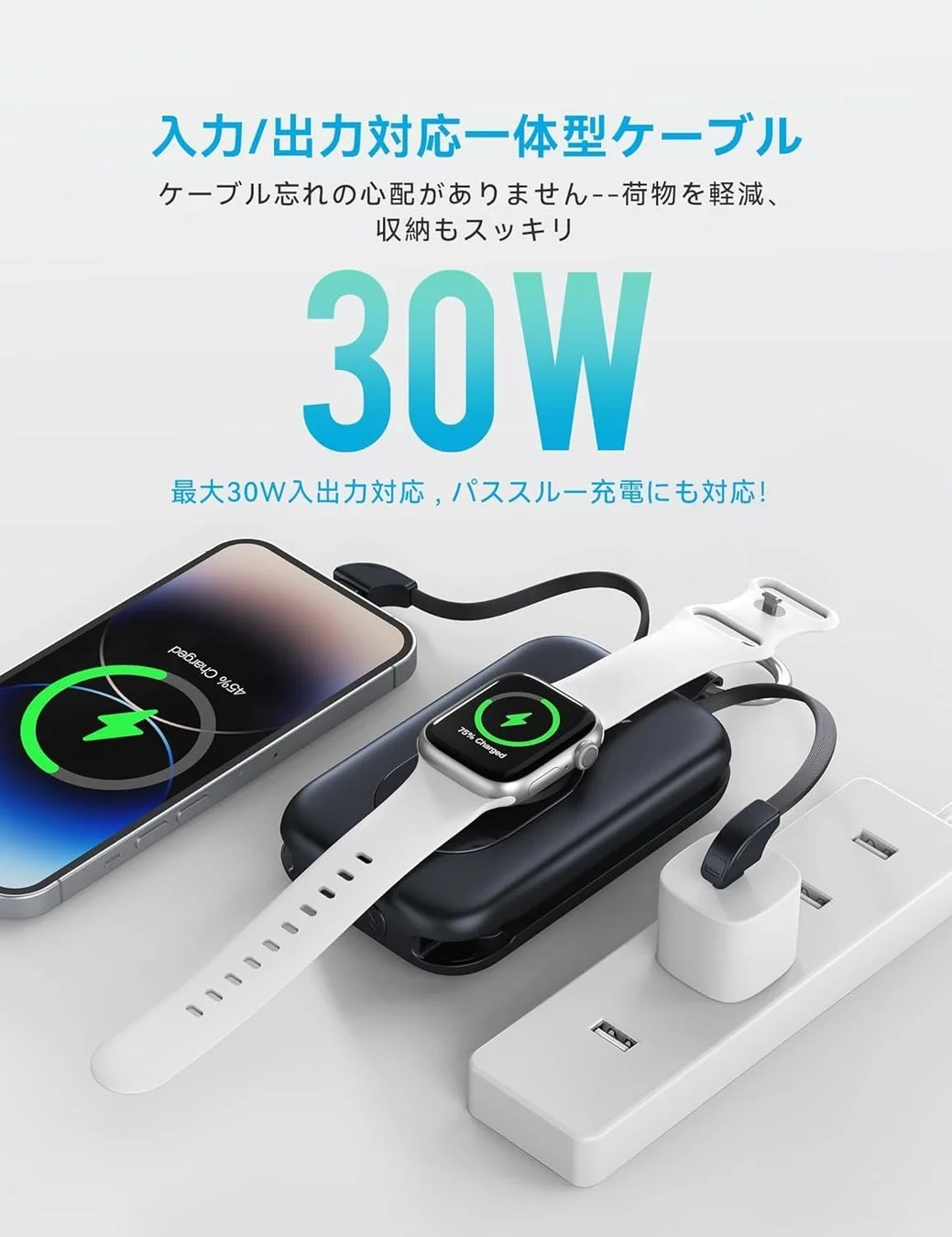 一体型ケーブル、Apple Watch磁気充電