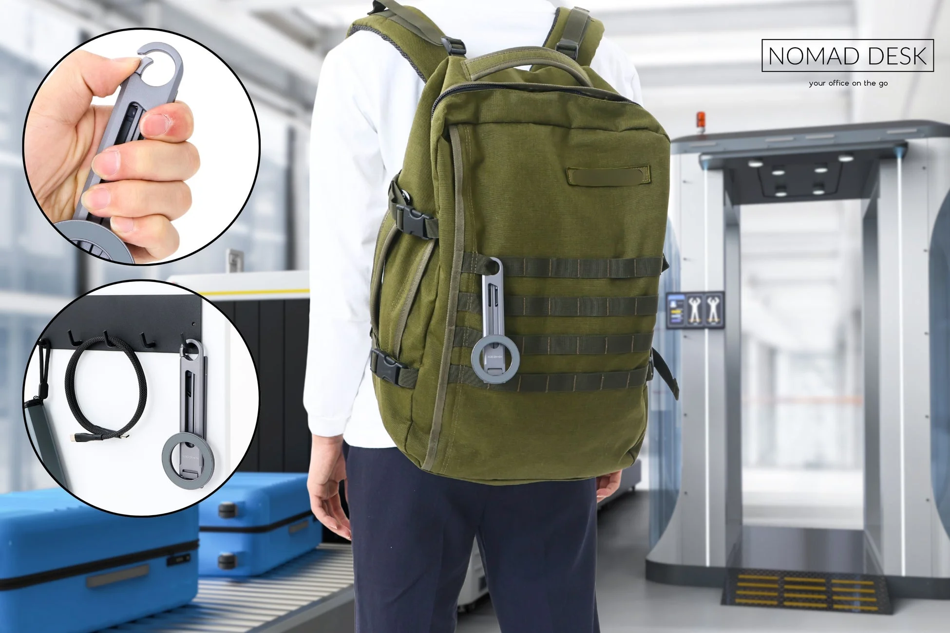 カラビナで定位置収納、一時退避