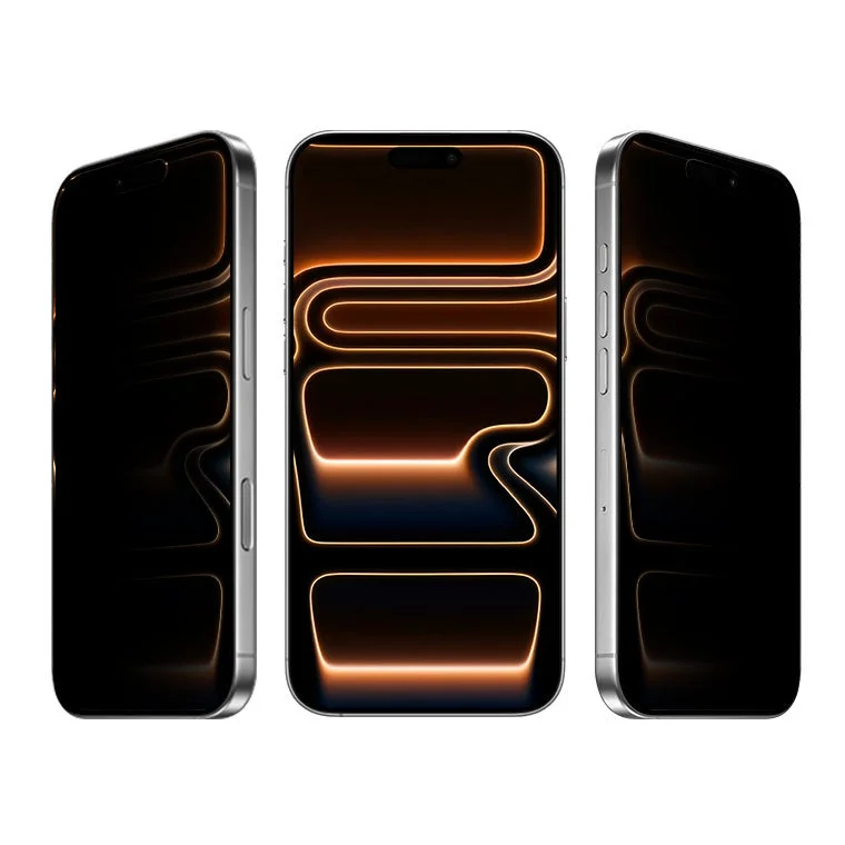 オレンジ色の光のパターンが表示された3台のスマートフォン