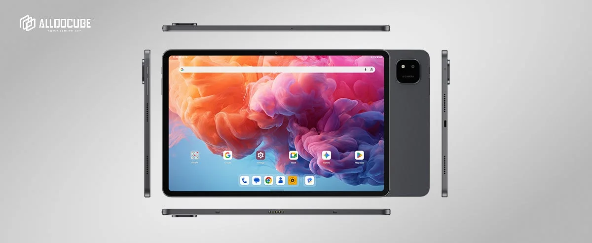 ALLDOCUBEタブレットの背面とアプリ画面