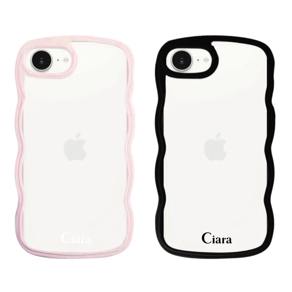 ピンクとブラックのウェーブフレームクリアケース