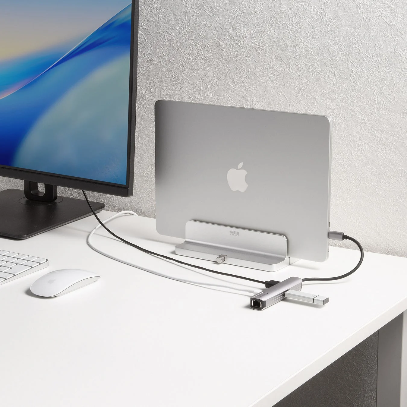 Type-C接続でMacBookに接続している様子