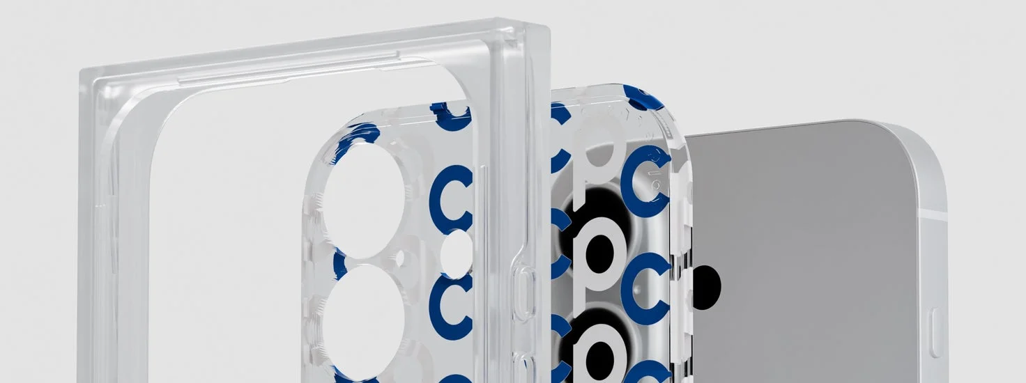 透明なスマートフォンケースの分解図のような画像