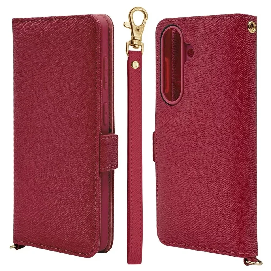 液晶画面側と背面側の両面を保護できるハンドストラップ手帳型ケース