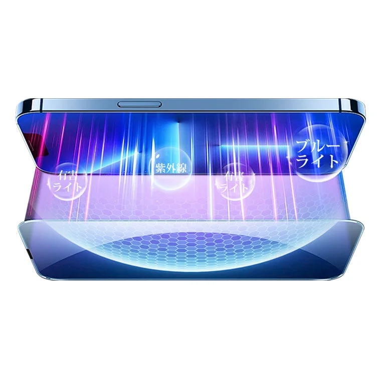 紫外線やブルーライトからの保護を強調するスマートフォンのディスプレイ