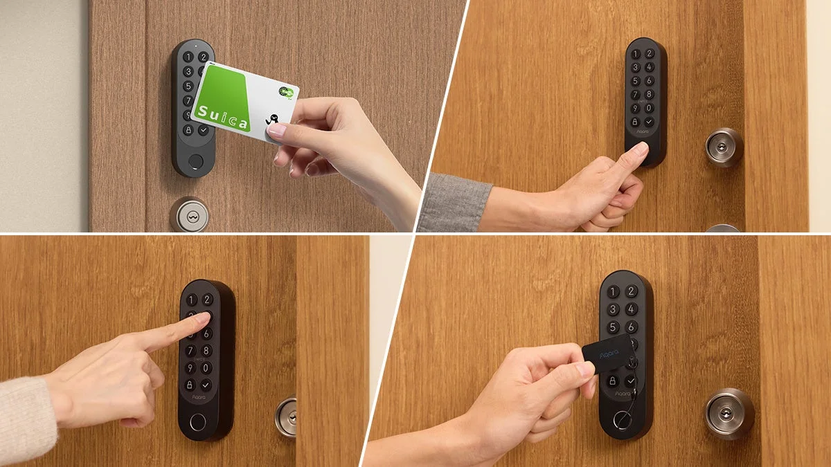 Aqara製のスマートロックの様々な操作方法を示した画像