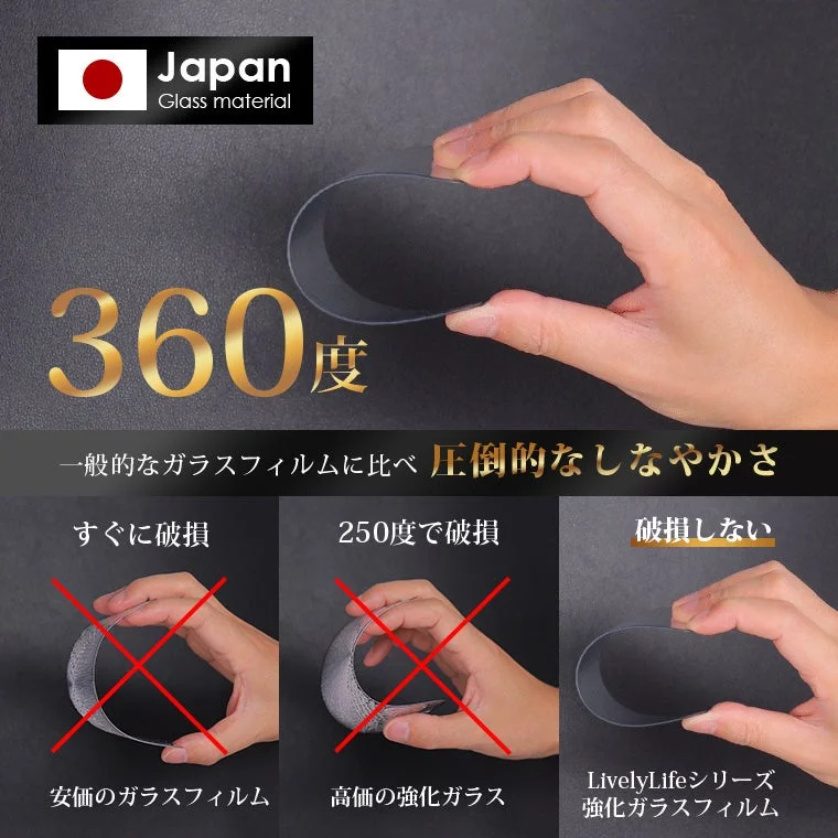 360度曲げても破損しないLivelyLifeシリーズの強化ガラスフィルム