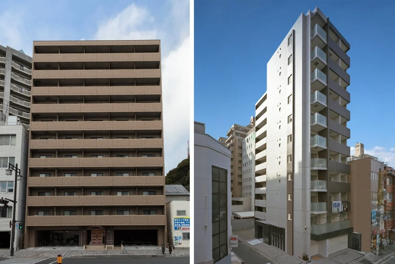 2つの異なる高層ビルが並んで表示されています