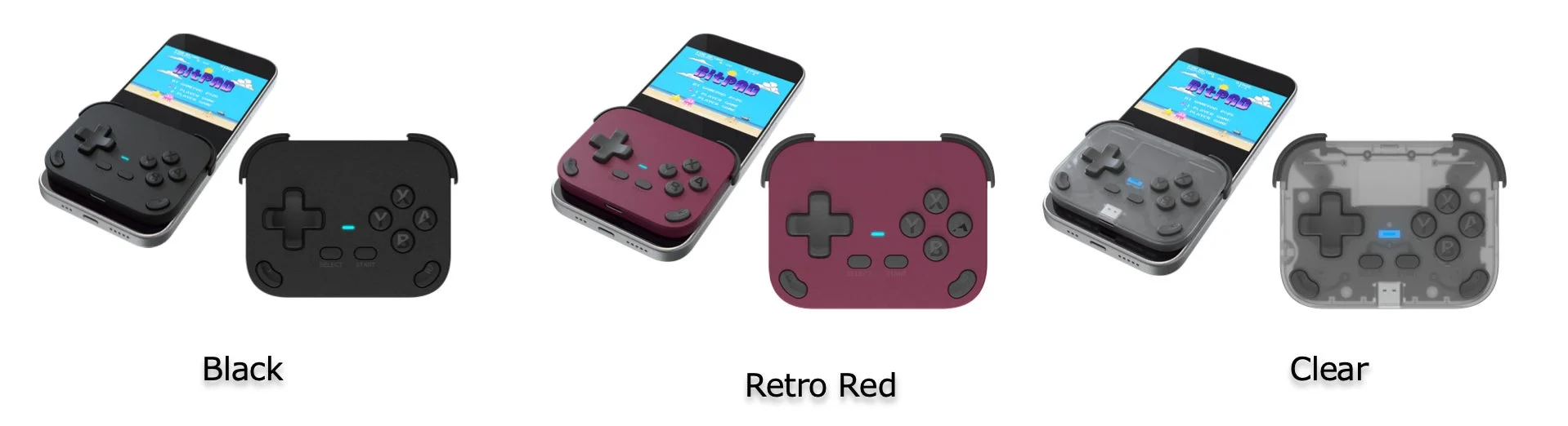 BitPADの3つのカラーバリエーション（Black、Retro Red、Clear）