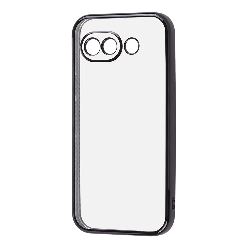 黒い縁とカメラ用の穴がある透明なスマートフォンケース