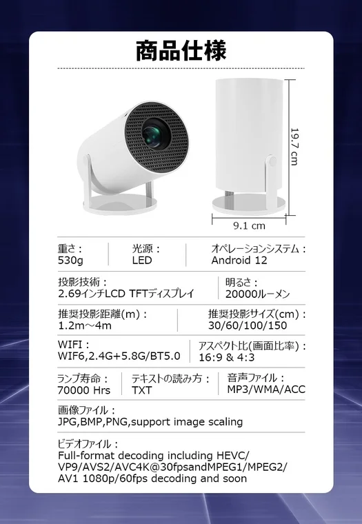 SOPPYスマートプロジェクターの商品仕様