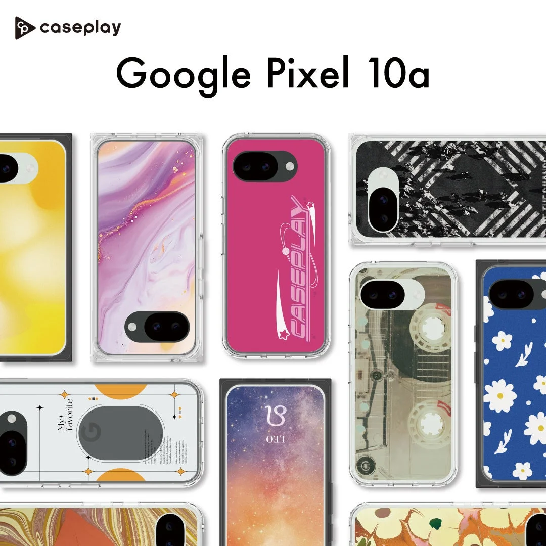 Google Pixel 10a用の様々なデザインのスマートフォンケースを紹介する画像