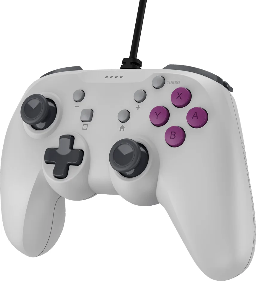レトログレーとレトロバイオレットの有線ゲームコントローラー