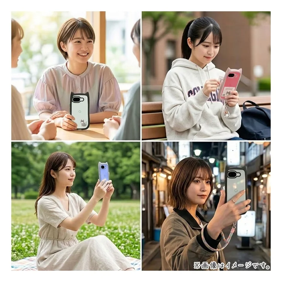 猫耳ケースを使用する女性たち